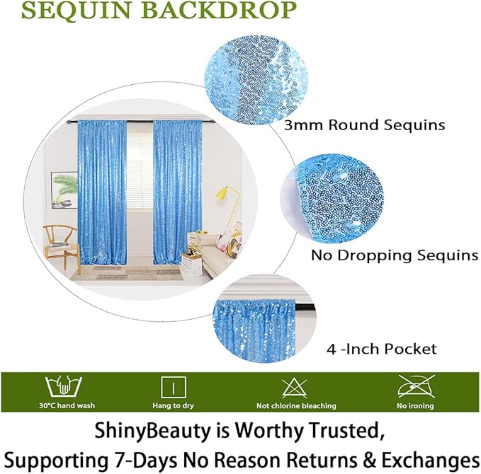 ShinyBeauty Sequin Curtains 2 Panels Baby Blue 4x10ft Shimmer Sequin Backdrop - Image 5