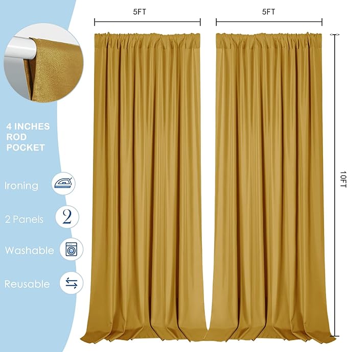 Sugargirl 10x10FT Gold Backdrop Curtains Polyester Photo Backdrop Drapes - Image 5