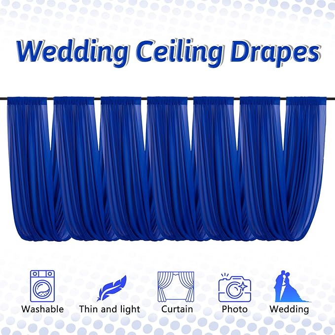 DUOBAO Royal Blue 5x20ft Chiffon Drapes | 6pc Elegant Sheer Wedding Backdrop - Image 3