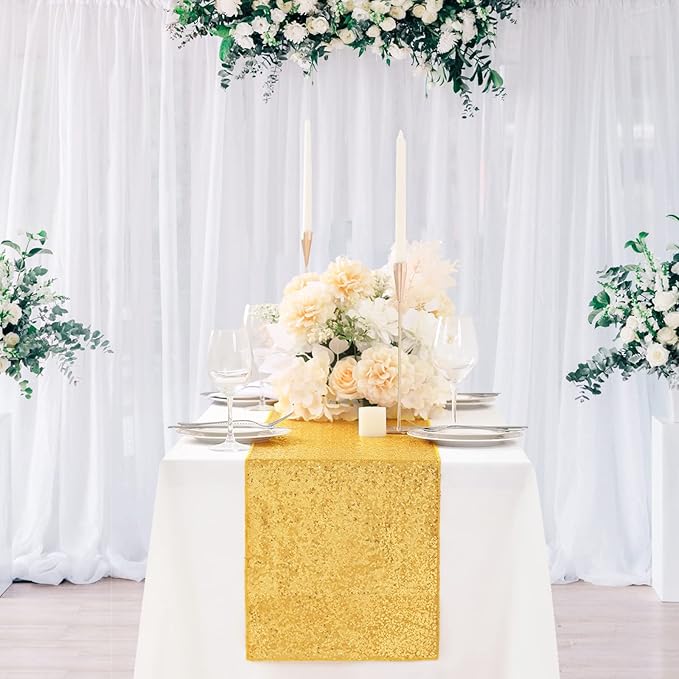 Gold Table Runners 10 Packs 12x108 Inches Sequin Dining Glitter Table Runner - Image 2