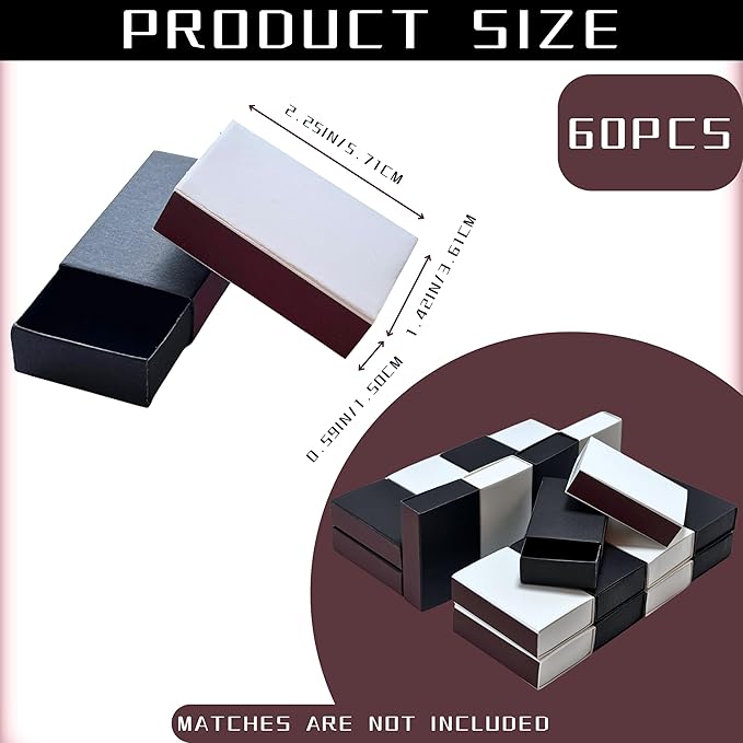 60pcs Blank Match Boxes, 2.25x1.42x0.59in Bulk White and Black Matchboxes DIY - Image 2