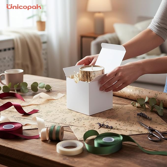 UnicoPak 50 Pack 4x4x4 White Gift Boxes, Elegant Small Gift Boxes - Image 4