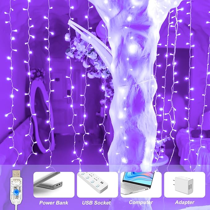 Curtain Light for Bedroom, 200LED 6.6x6.6ft Purple Window Wall Hanging Fairy - Image 6