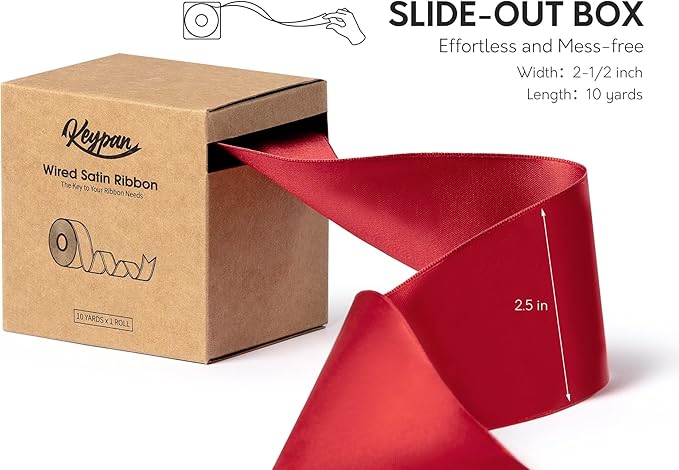Red Satin Ribbon Double-Faced Wired Ribbons - Image 2