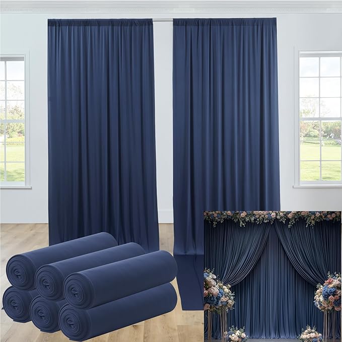 30ftx12ft Wrinkle Free Navy Blue Backdrop Curtain, 6 Panels 12FT Height Navy by LeegleriTableSkirt