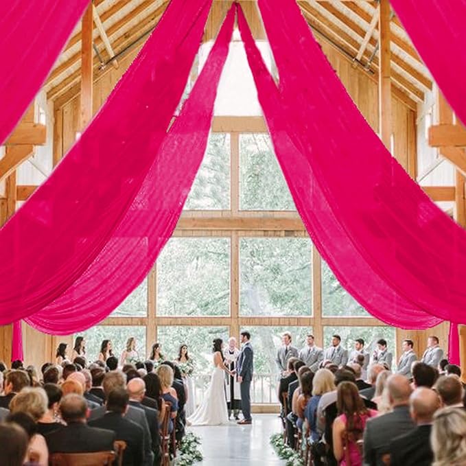 MODFUNS Wedding Ceiling Drapes Hot Pink Ceiling Drapery 5x20ft 2 Panels Sheer - Image 6