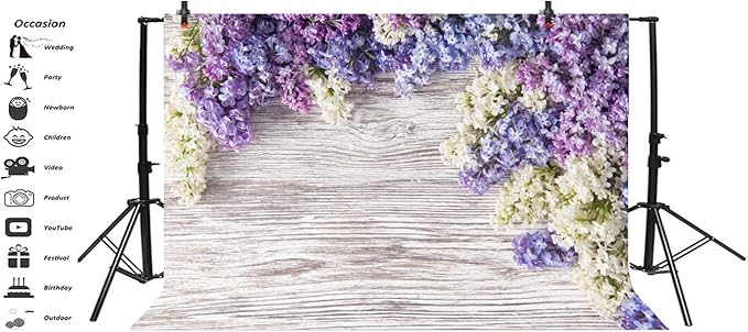 5x3ft Newborn Baby Wooden Plank Photography Backdrops Purple Lilac Flowers - Image 5