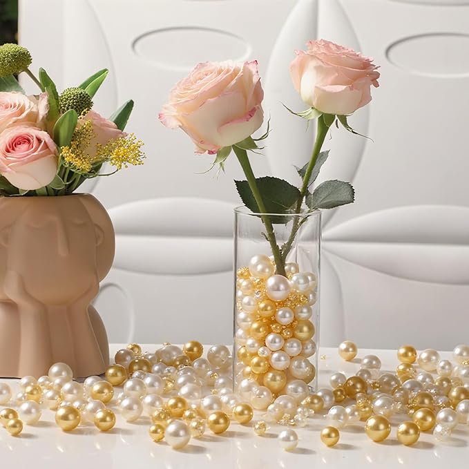 200 Pcs Vase Filler Beads Gold and White Pearl Beads - Image 5