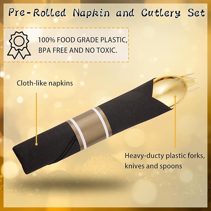 Supernal 60 Pack Gold Silverware, Pre Wrapped - Image 8