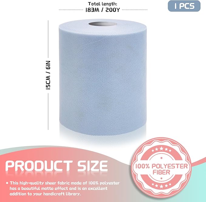 6" x 200 Yards Dusty Blue Tulle Fabric Rolls - Image 2