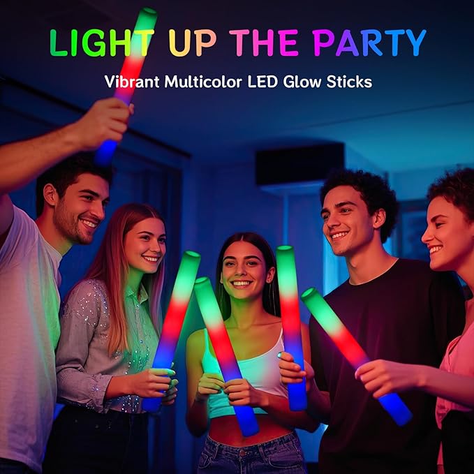 AOWDIAO 12 Pcs 16″ Foam LED Glow Sticks, 3 Light Up Modes, Party Favors - Image 4