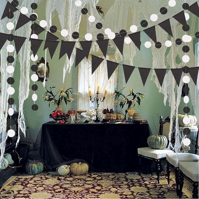 Cheerland Black and White Party Decoration Gothic Circle Garland Halloween Flag - Image 4