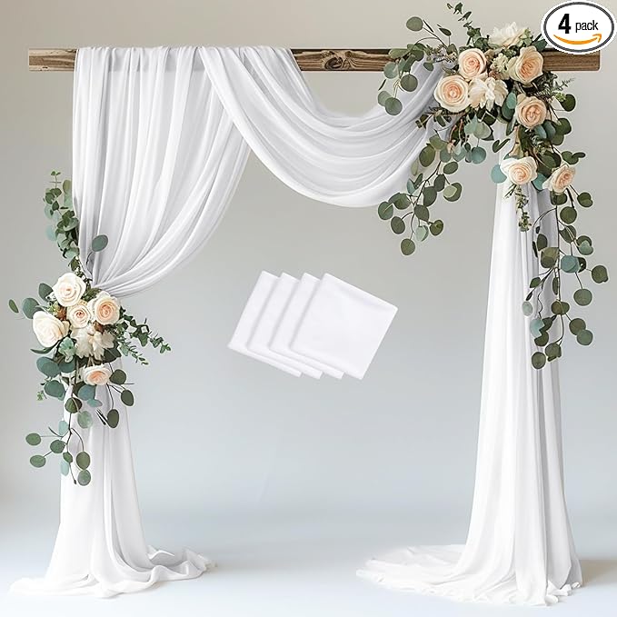Wokceer Wedding Arch Draping Fabric 4 Panels 28.7" x 20FT White Sheer Fabric by Wokceer