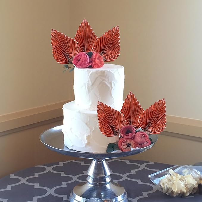 Ephlyn 6Pcs Paper Palm Leaves Fan Cake Toppers Palm Leaf Fan Cake Picks Craft - Image 4