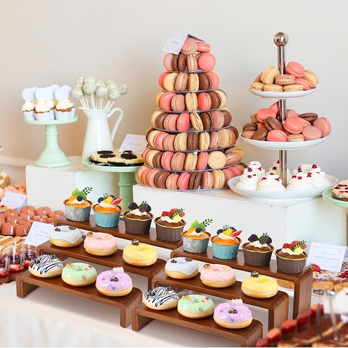 2 Sets, 6 Pieces Total, Wood Risers Display Stand, Cupcake Dessert Cake Stand - Image 3