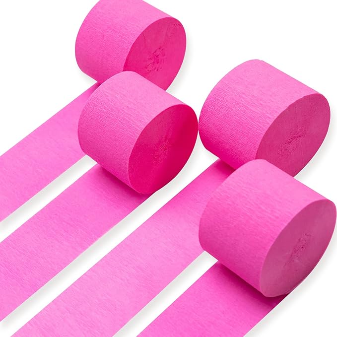 PartyWoo Pink Crepe Paper Streamers 4pcs 328ft Pack of Dark Hot Pink Magenta by PartyWoo