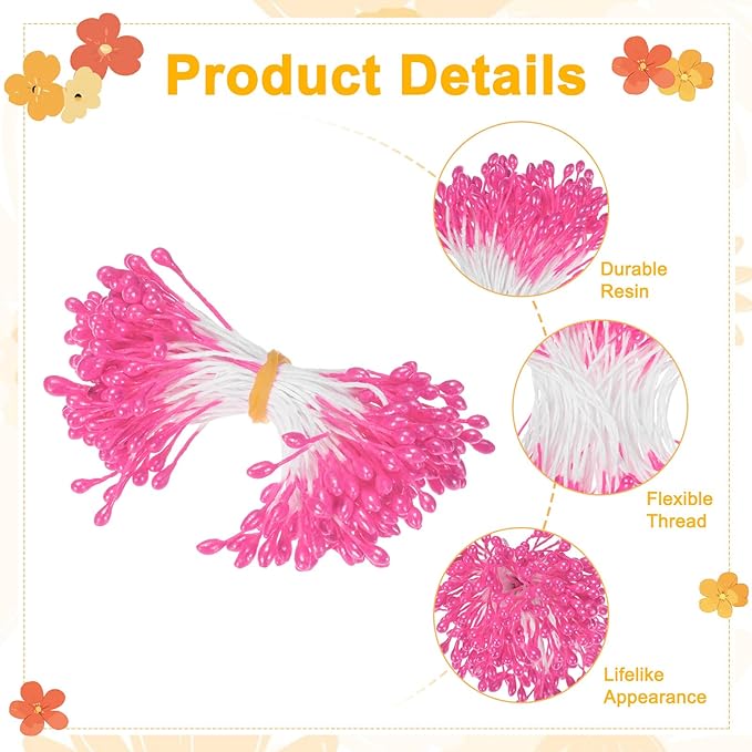 600-Pack Flower Stamens for Crafts, 5mm Double Heads Artificial Pearl Floral - Image 2