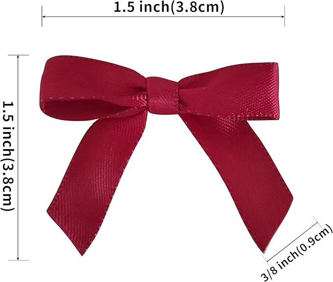 50pcs 1-1/2" Burgundy Satin Ribbon Bows Without Twist Ties Giant Bows - Image 3