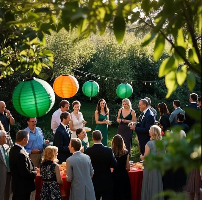 Green Orange Paper Lanterns Decorative 15pcs Party Hanging Decorations - Image 4