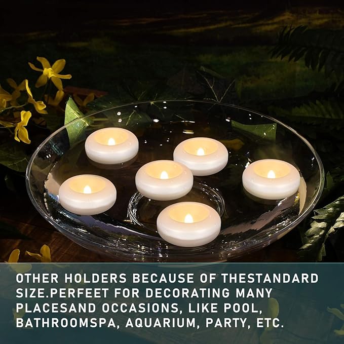 Set of 48 Waterproof Flameless Floating Tealights, 120+ Hour Warm White Battery - Image 2
