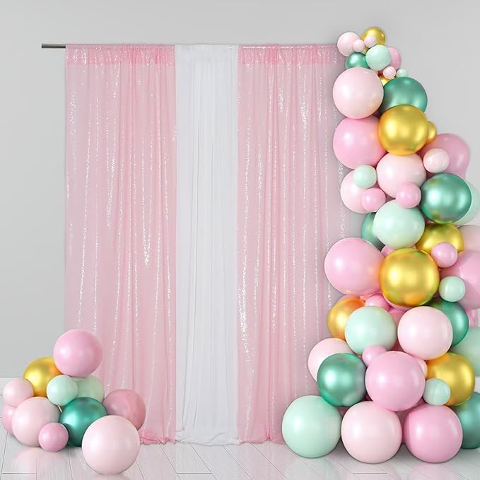 Eternal Beauty Sequin Backdrop Curtains, 2x8 Ft-2 Panels Pink Back Drop - Image 2