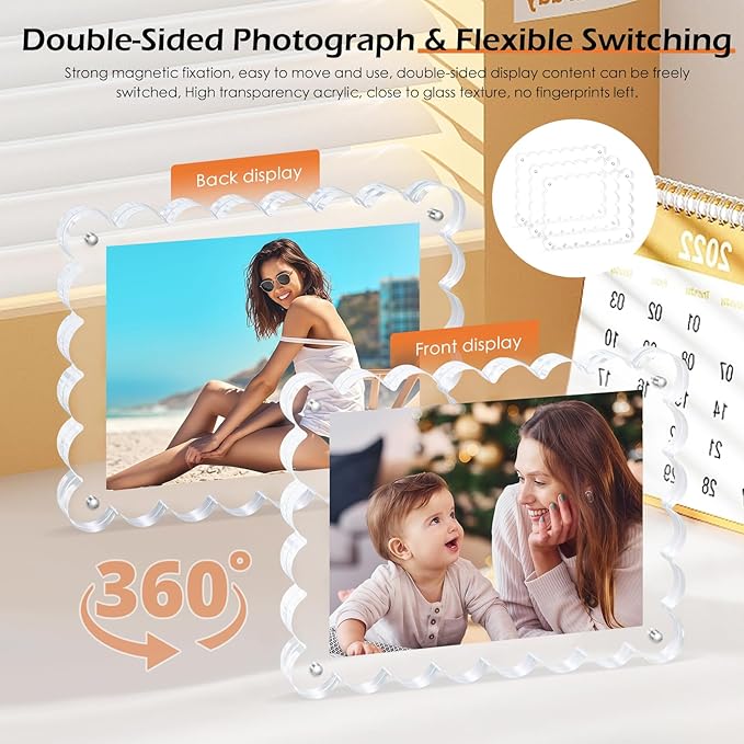 Magnetic Photo Frame 6×8Inch -3Pack Acrylic Scalloped Glass Frames, 12+12mm - Image 7
