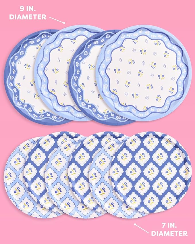 xo, Fetti Blue Coastal Paper Plates | 32 pcs, 2 sizes | Nautical Bachelorette - Image 2