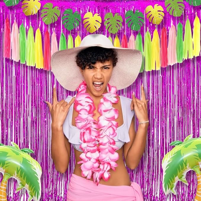 BRAVESHINE Hot Pink Tinsel Foil Fringe Curtains - Image 2