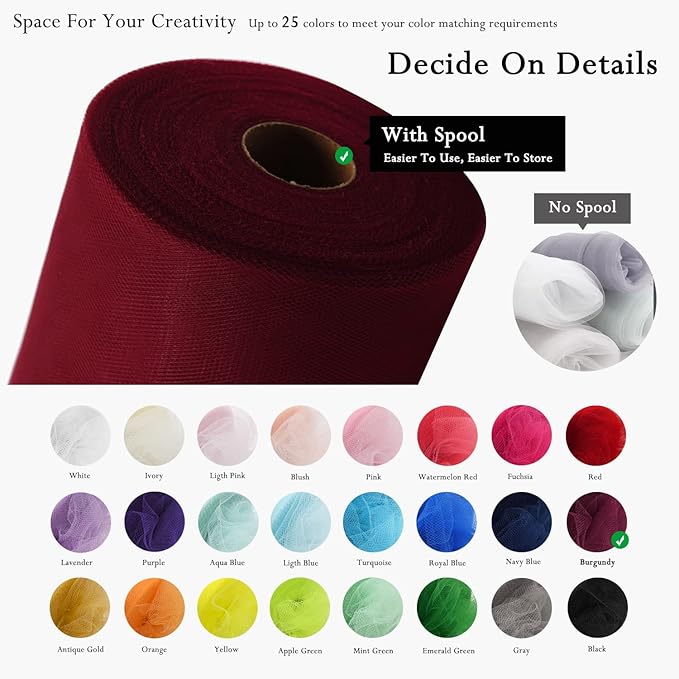 Burgundy Tulle Fabric Rolls 54 Inch by 40 Yards Tulle Bolt Spool - Image 3