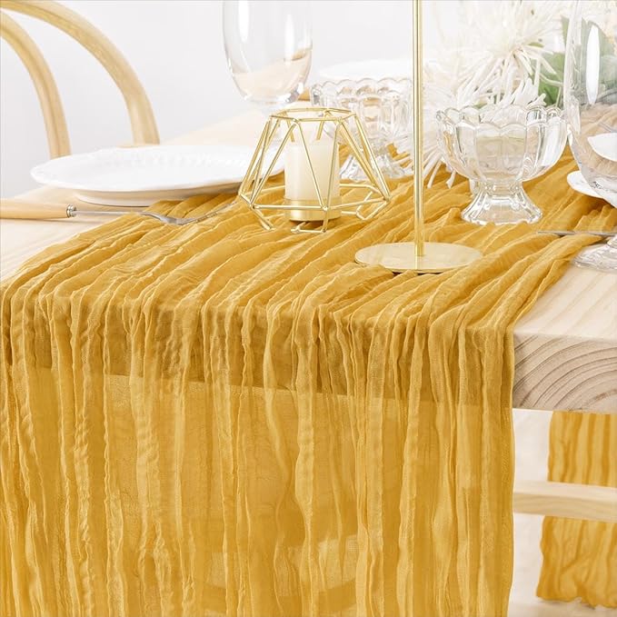 MLMW 6 Pack Fall Thanksgiving Table Runner Gold Cheesecloth Table Runner by MLMW