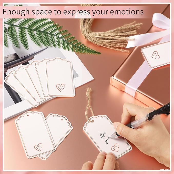 120 PCS Gift Tags with String Attached Foil Rose Gold Heart Paper Tags Writable - Image 4