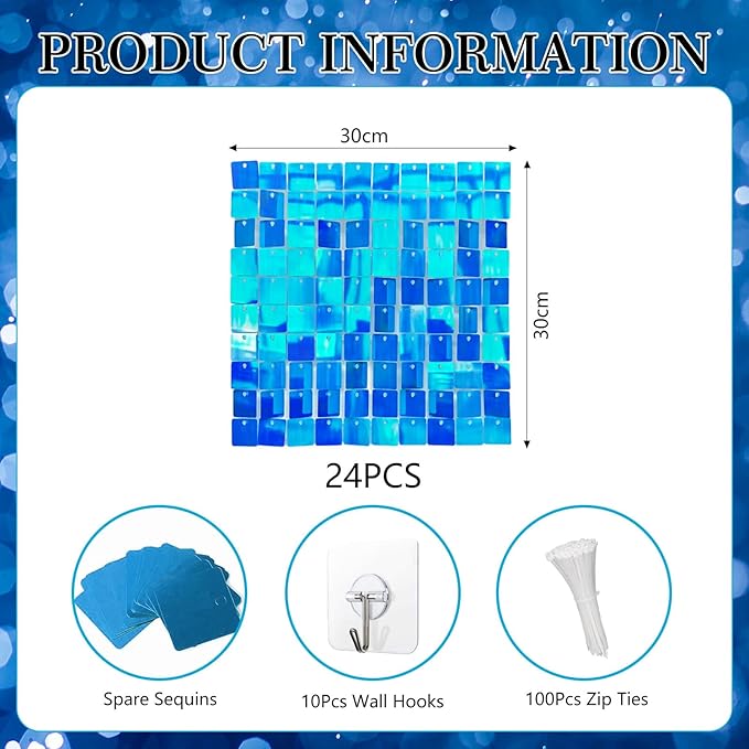 24PCS Colorful Lake Blue Shimmer Wall Backdrop, Square Sequin Photo Backdrops - Image 2