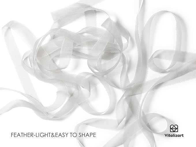 Vitalizart Organza Ribbon Frayed Sheer Organza White Pink Grey Set 3/8" Silk - Image 3