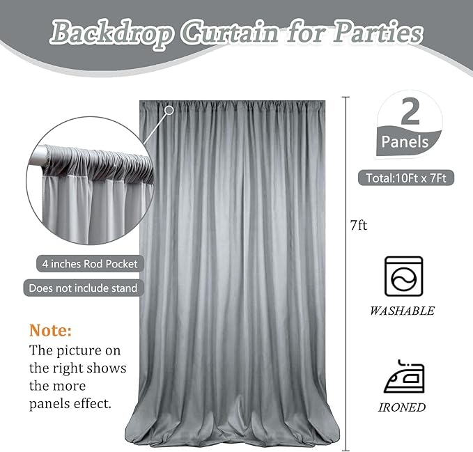 10 x 7 Feet Grey Backdrop Curtain - Image 2