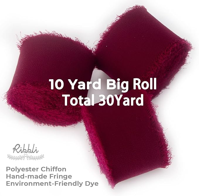 Ribbli Burgundy Chiffon Silk Ribbon, 1.5 inch x 30 Yard, Wedding Invitations - Image 2