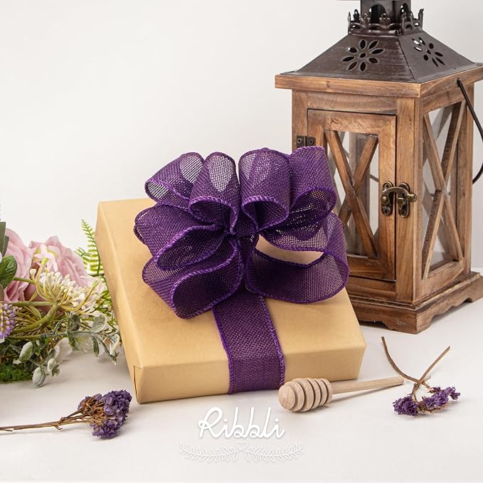 Ribbli Dark Purple Burlap Wired Ribbon, 1-1/2 Inch x 10 Yard, Wired Edge Ribbon - Image 3