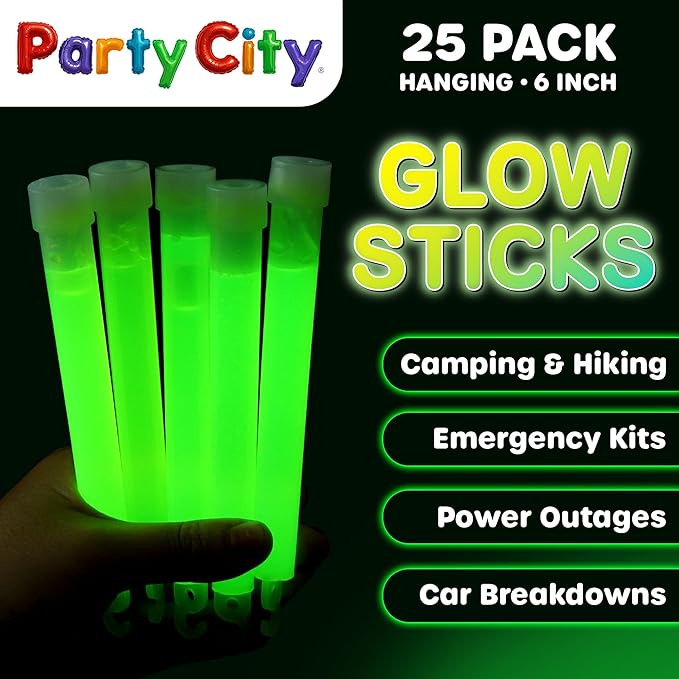 Party City Green Glow Sticks Bulk Pack 6”- 25pk Glow in the Dark Sticks - Image 2