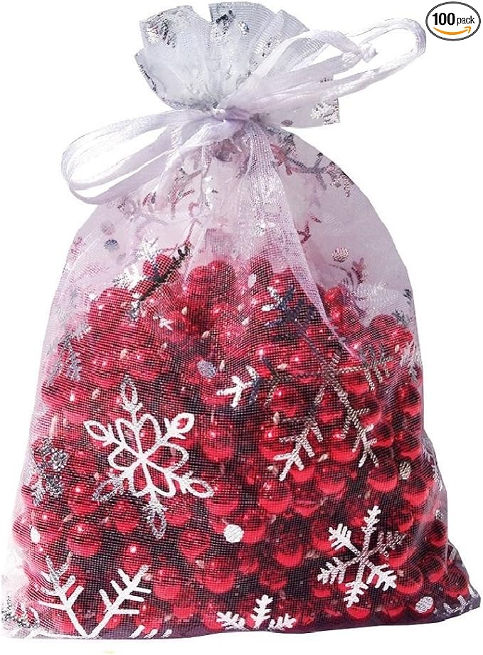 Wudygirl 100pcs 5X7 Inches Xmas Drawstring Organza Bag Snow White Pouches Party by Wudygirl