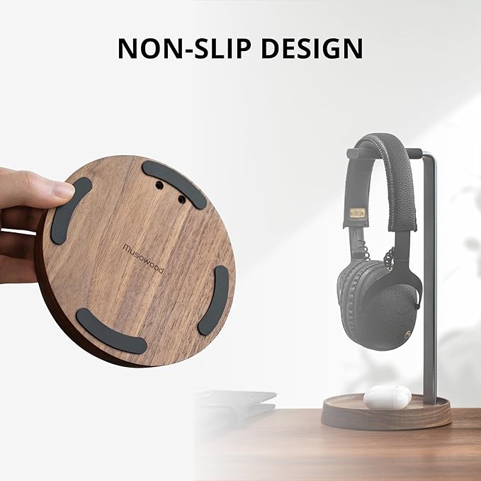 muso wood Walnut Headphone Stand, Universal Headset Stand - Image 4
