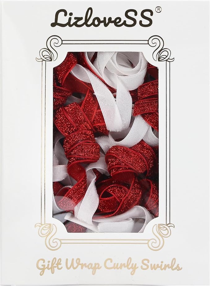 6" Metallic Glitter Red and White Self Adhesive Curly Ribbon Gift Wrap Bows - Image 8