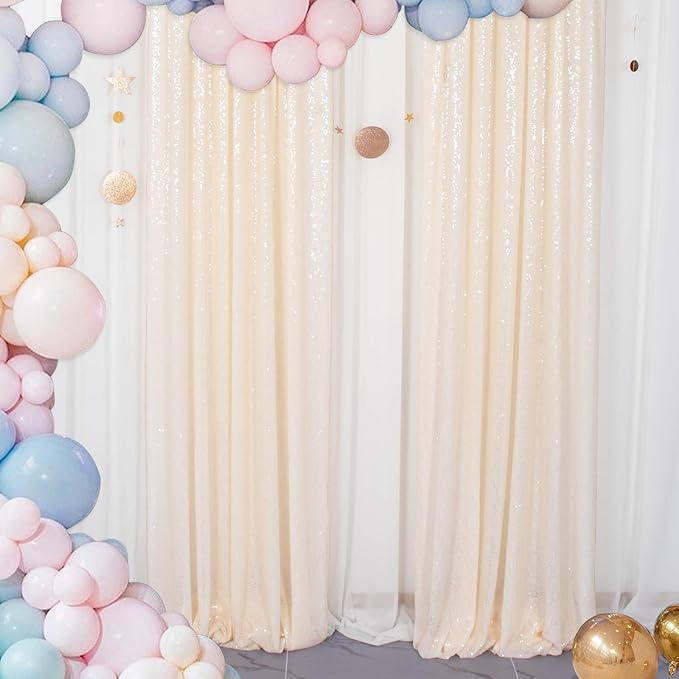 ShinyBeauty Ivory Backdrop 2FTx8FT Sequin Curtains 8 Pieces Photo Backdrops - Image 3
