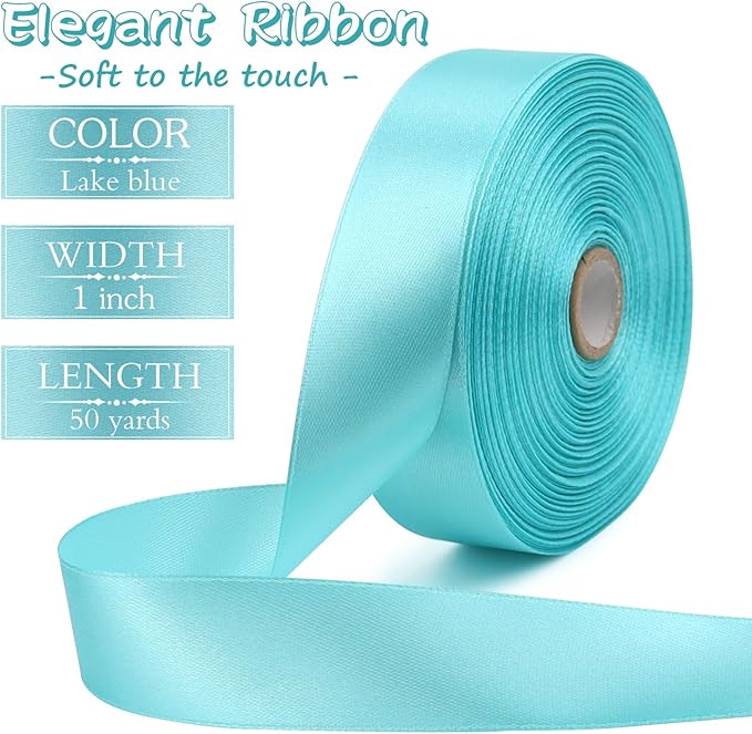 Lake Blue Solid Satin Ribbon 1 Inch 50 Yards Solid Polyester Fabric Ribbon - Image 2