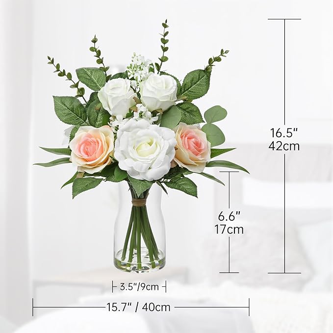 Hollyone Faux Flowers in Vase Artificial Silk Rose Flowers - Image 2
