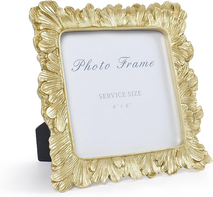 Cuspin 6x6 Gold Picture Frame, Vintage Gold Palm Leaves Textured Hand-Crafted by Cuspin