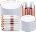 BESTVIP 350PCS Rose Gold Plastic Dinnerware Set, Disposable Party Plates by Bestvip