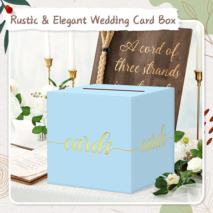 QIKSION Light Blue Wedding Card Box, Wedding Reception, Baby Shower, Graduation - Image 2