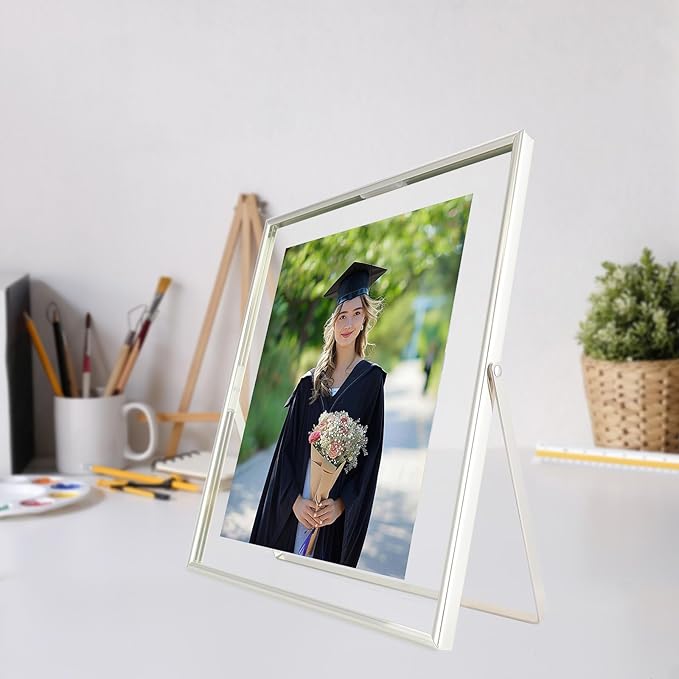 Silver Floating Frame, For Picture 7x9, Tabletop Shelf Photo Frame, Classy Gift - Image 9