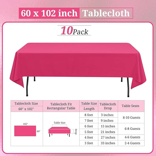 10 Pack Hot Pink Tablecloths for 6 Foot Rectangle Tables 60 x 102 Inch - 6ft - Image 2