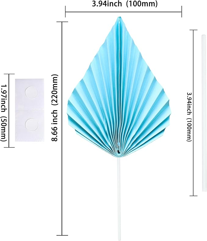 Ephlyn 6Pcs Paper Palm Fan Cake Topper Palm Leaf Fan Cake Pick Decoration - Image 2