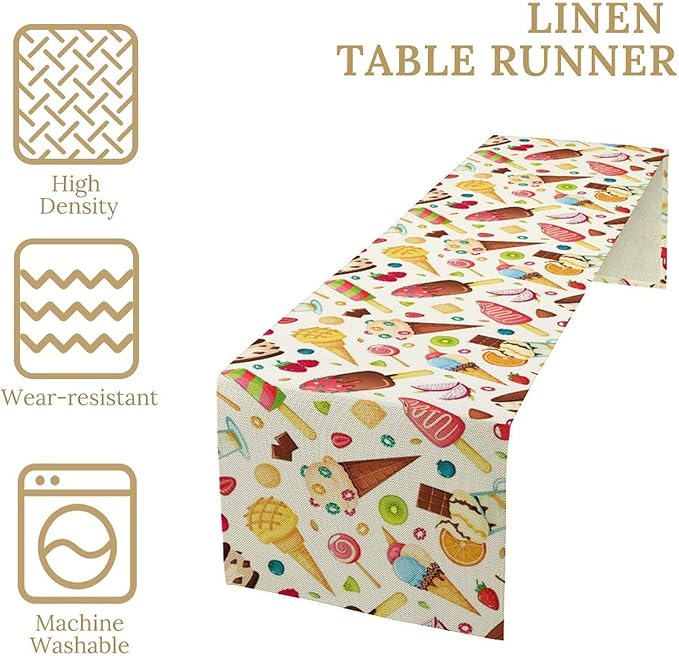 Ice Cream Table Runner, Fruit Ice Popsicles Cold Summer Desserts Seasonal - Image 4